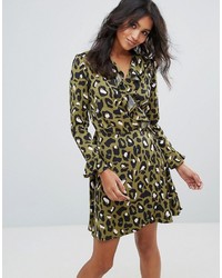 Liquorish Wrap Front Dress In Leopard Print