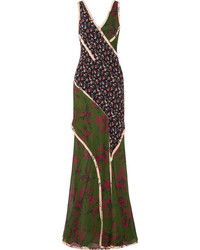 Jason Wu Paneled Printed Silk Georgette Gown Green