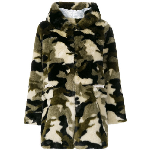 Camouflage faux hot sale fur coat