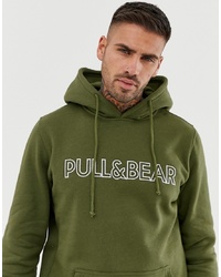 Pull&Bear Logo Hoodie In Khaki
