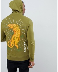 ASOS DESIGN Muscle Hoodie With Tiger Back Print In Khaki
