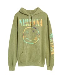 LIVE NATION GRAPHIC TEES Nirvana Smiley Oversize Graphic Hoodie In Army Green At Nordstrom