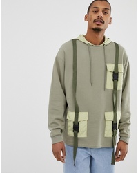 ASOS DESIGN Oversized Hoodie With Military Pockets And Styling In Green