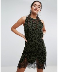 Olive Print Lace Casual Dress