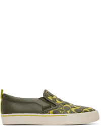 Olive Print Leather Slip-on Sneakers