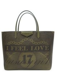Olive Print Leather Tote Bag