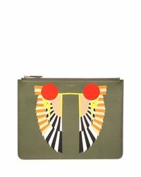 Givenchy Wing Print Leather Pouch Khaki