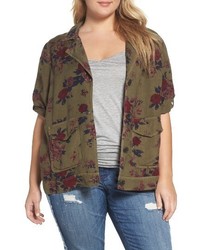 Lucky Brand Plus Size Floral Print Military Jacket