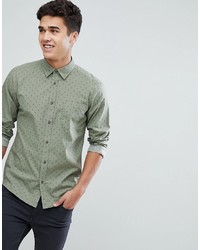 Solid Shirt In Green With Tonal Print