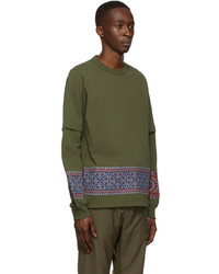 Sacai Khaki Cotton Embroidery Long Sleeve T Shirt