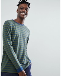 ASOS DESIGN Stripe Relaxed Long Sleeve T Shirt In Green