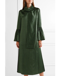 Fendi Chiffon Trimmed Printed Silk Satin Midi Dress Green
