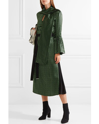 Fendi Chiffon Trimmed Printed Silk Satin Midi Dress Green