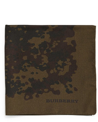 Burberry Camo Print Silk Pocket Square Olive