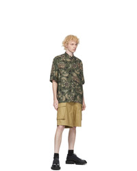 Givenchy Khaki Floral And Astral Oversized Short Sleeve Shirt