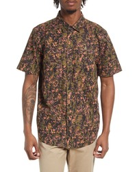 Volcom Layne Classic Fit Print Short Sleeve Stretch Cotton Button Up Shirt In Military At Nordstrom