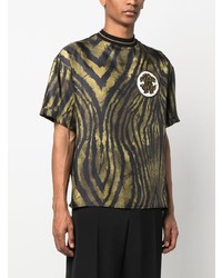 Roberto Cavalli Tiger Print Logo Patch Silk T Shirt