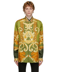 Versace Green Silk Medusa Renaissance Shirt