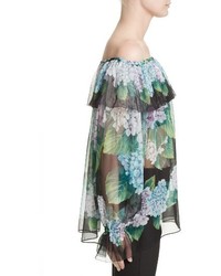 Dolce & Gabbana Dolcegabbana Hydrangea Print Silk Off The Shoulder Top