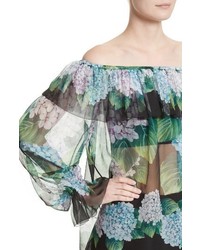 Dolce & Gabbana Dolcegabbana Hydrangea Print Silk Off The Shoulder Top