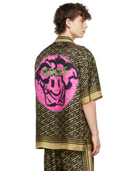 Versace Khaki Silk Jacquard Monogram Shirt