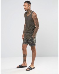 Asos Swim Shorts With Camo Print Neon Drawcord In Mid Length
