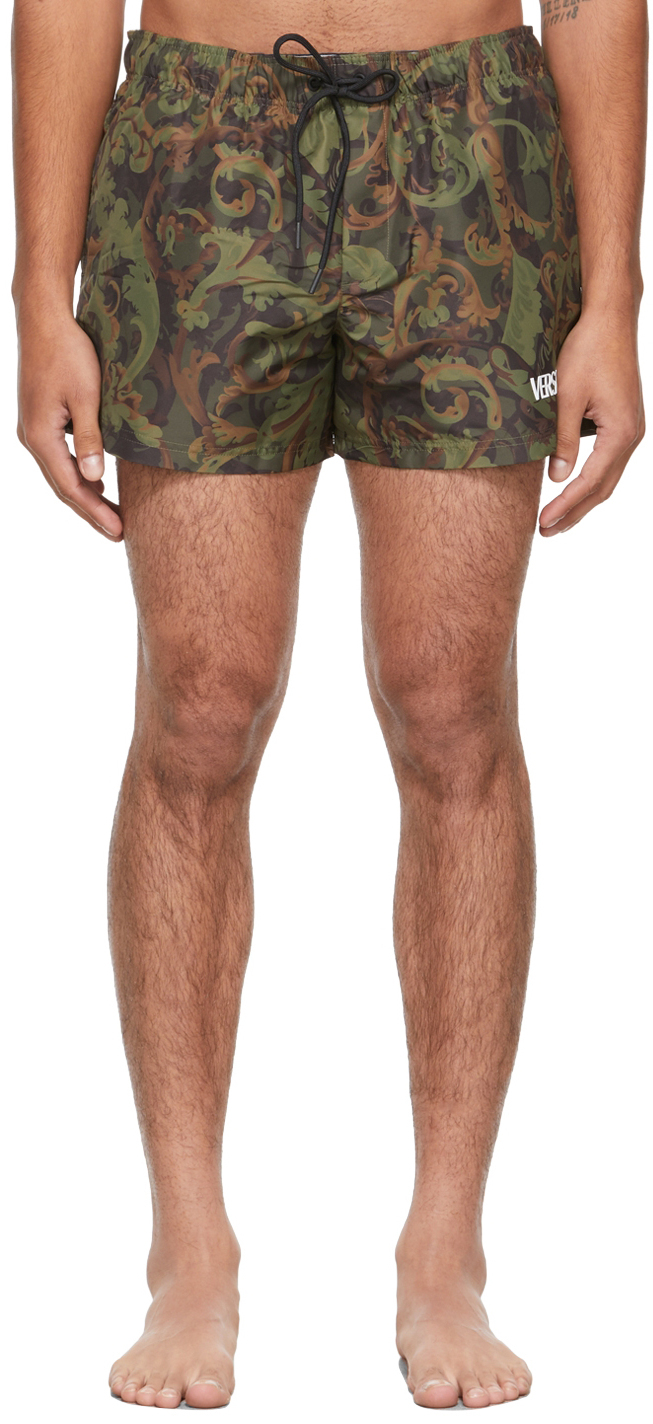 Versace Underwear Green Barrocoflage Swim Shorts, $525 | SSENSE | Lookastic