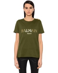 Balmain Logo Printed Cotton Jersey T Shirt