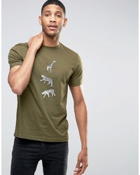Paul Smith Ps By T Shirt With Animal Print In Slim Fit Khaki