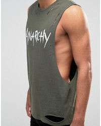 Asos Sleeveless T Shirt With Anarchy Print And Distressing