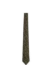 Fendi Black And Green Silk Ff Tie