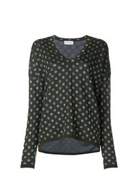 Olive Print V-neck Sweater