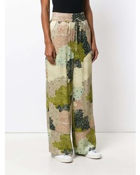 Off-White Floral Print Wide Leg Trousers
