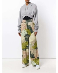 Off-White Floral Print Wide Leg Trousers