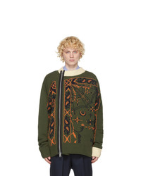 Olive Print Zip Sweater