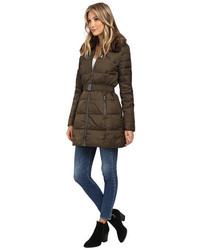 DKNY Belted Faux Fur Hooded Down Coat