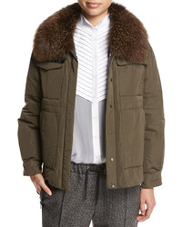 Brunello Cucinelli Taffeta Puffer Jacket With Fox Fur Collar