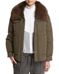 Brunello Cucinelli Taffeta Puffer Jacket With Fox Fur Collar