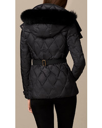 Burberry Down Filled Puffer Coat With Fur Trim