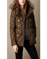 Burberry Down Filled Puffer Coat With Fur Trim
