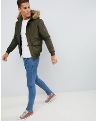 French Connection Faux Fur Hood Flight Jacket