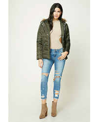 Forever 21 Faux Fur Trim Puffer Jacket