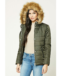 Forever 21 Faux Fur Trim Puffer Jacket