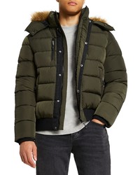 River Island Hooded Puffer Jacket With Faux