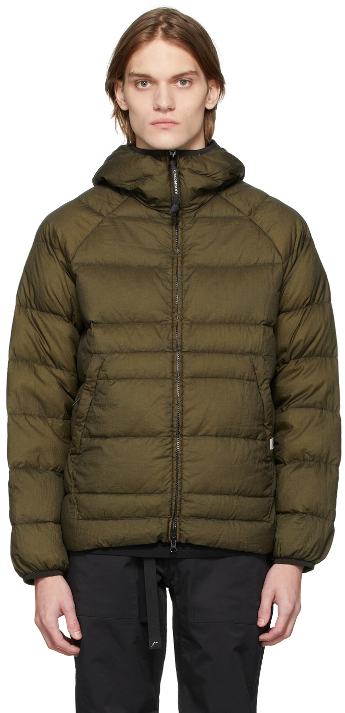 C.P. Company Khaki Down Hooded Liner Jacket, $500 | SSENSE | Lookastic