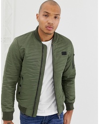 BLEND Padded Bomber With Stitch Quilting In Khaki