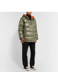 Aspesi Quilted Ripstop Shell Hooded Half Zip Down Jacket