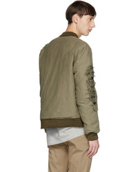 R 13 R13 Green Ripped Puffer Bomber Jacket