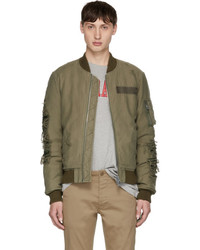 R 13 R13 Green Ripped Puffer Bomber Jacket