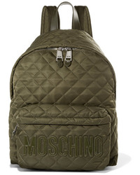 Moschino Patent Leather Trimmed Quilted Shell Backpack Army Green
